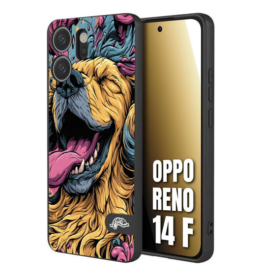 CUSTOMIZZA - Custodia cover nera morbida in tpu compatibile per Oppo Reno 14 F Golden Retriever illustrazione cane pop art cane street art cartone animato