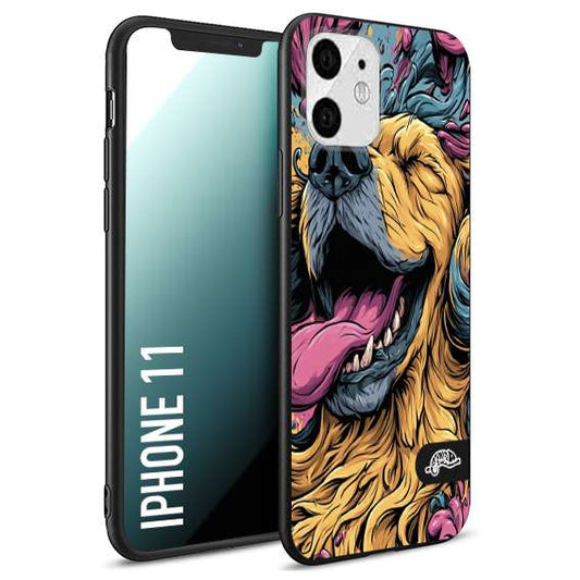 CUSTOMIZZA - Custodia cover nera morbida in tpu compatibile per iPhone 11 Golden Retriever illustrazione cane pop art cane street art cartone animato