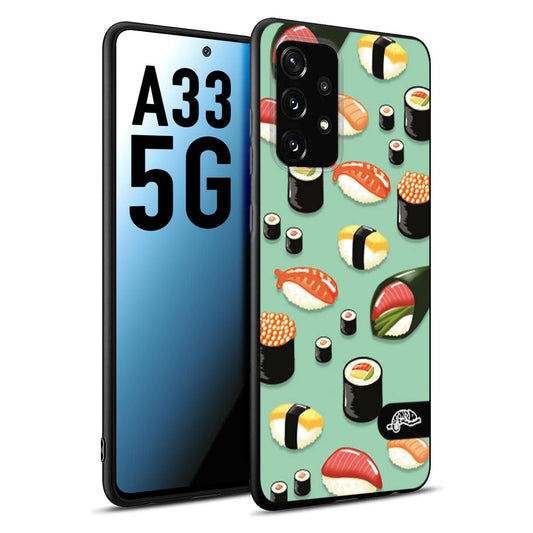 CUSTOMIZZA - Custodia cover nera morbida in tpu compatibile per Samsung A33 5G sushi disegni giapponese nighiri acquamarina verde