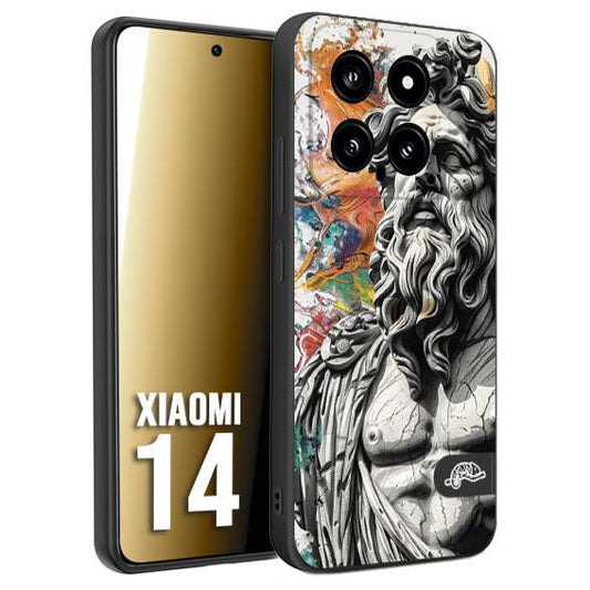 CUSTOMIZZA - Custodia cover nera morbida in tpu compatibile per Xiaomi 14 statua colorata moderna antico tattoo splash color