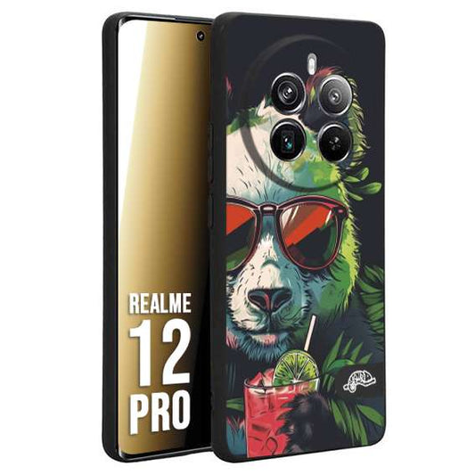 CUSTOMIZZA - Custodia cover nera morbida in tpu compatibile per Realme 12 PRO estate disegnata cocktails animali simpatici panda mojito