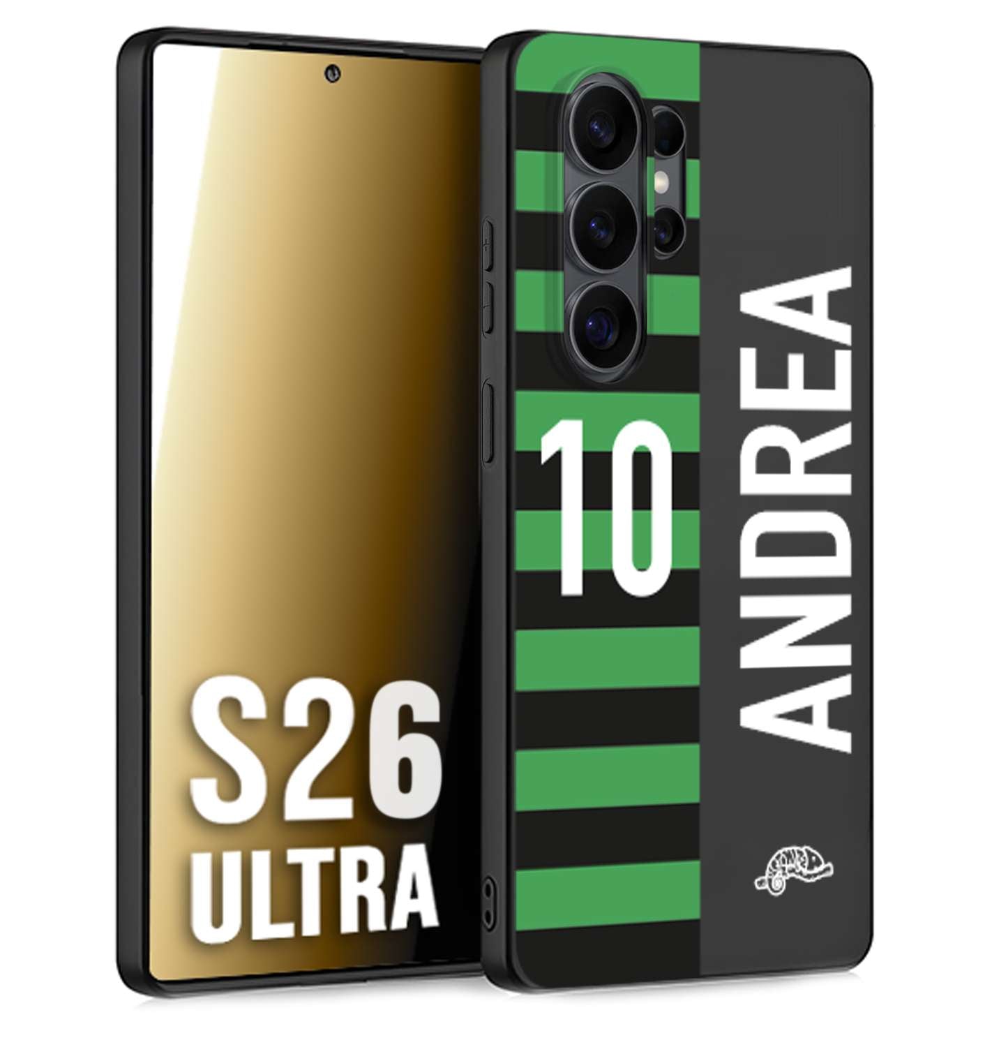 CUSTOMIZZA - Custodia cover nera morbida in tpu compatibile per Samsung S26 ULTRA personalizzata calcio football nome e numero calciatori neroverde