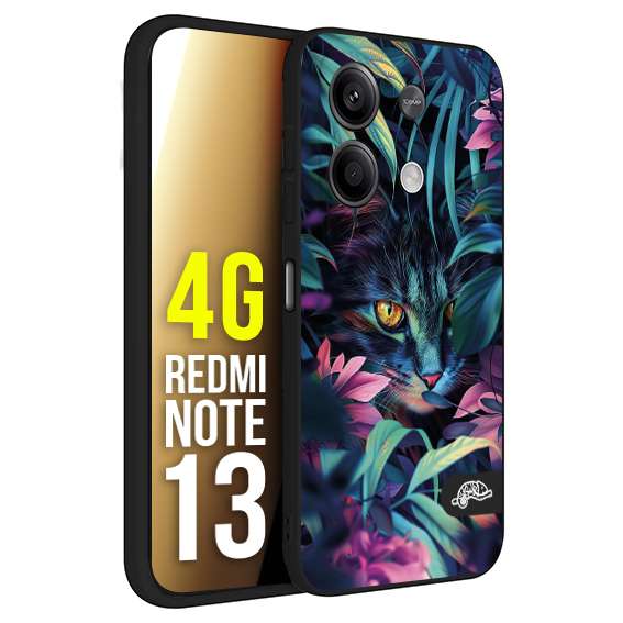 CUSTOMIZZA - Custodia cover nera morbida in tpu compatibile per Xiaomi Redmi Note 13 4G animali color giungla tropicale occhio di gatto colori vibranti disegnato