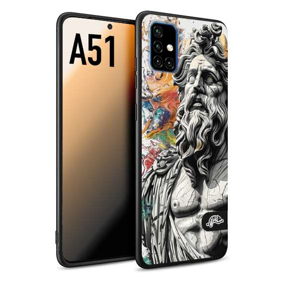 CUSTOMIZZA - Custodia cover nera morbida in tpu compatibile per Samsung A51 statua colorata moderna antico tattoo splash color