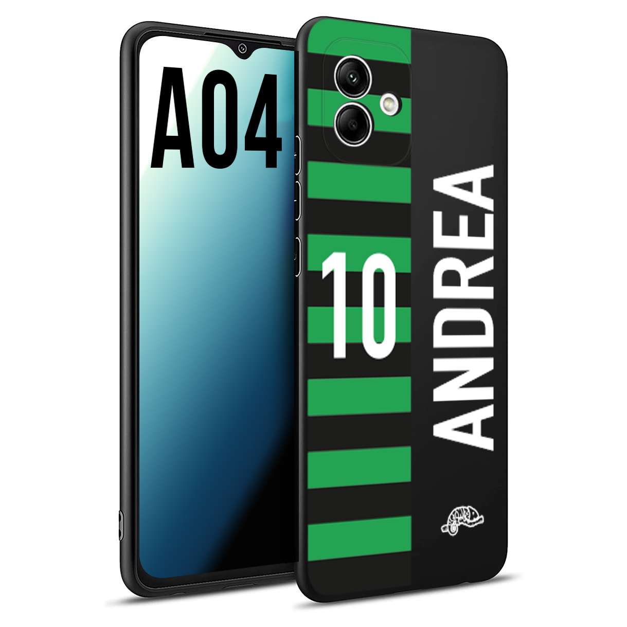 CUSTOMIZZA - Custodia cover nera morbida in tpu compatibile per Samsung A04 personalizzata calcio football nome e numero calciatori neroverde