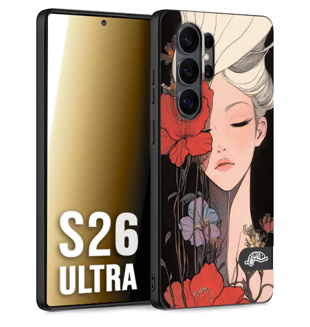 CUSTOMIZZA - Custodia cover nera morbida in tpu compatibile per Samsung S26 ULTRA woman flower Fantasia Floreale Design Donna e Fiori, Retro Artistico