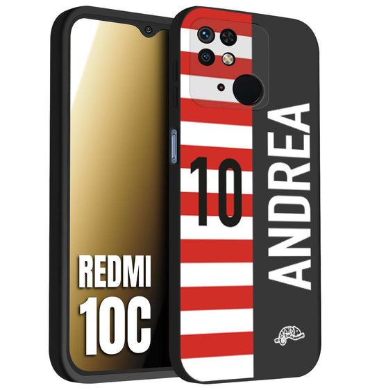 CUSTOMIZZA - Custodia cover nera morbida in tpu compatibile per Xiaomi Redmi 10C personalizzata calcio football nome e numero calciatori bianco rossa