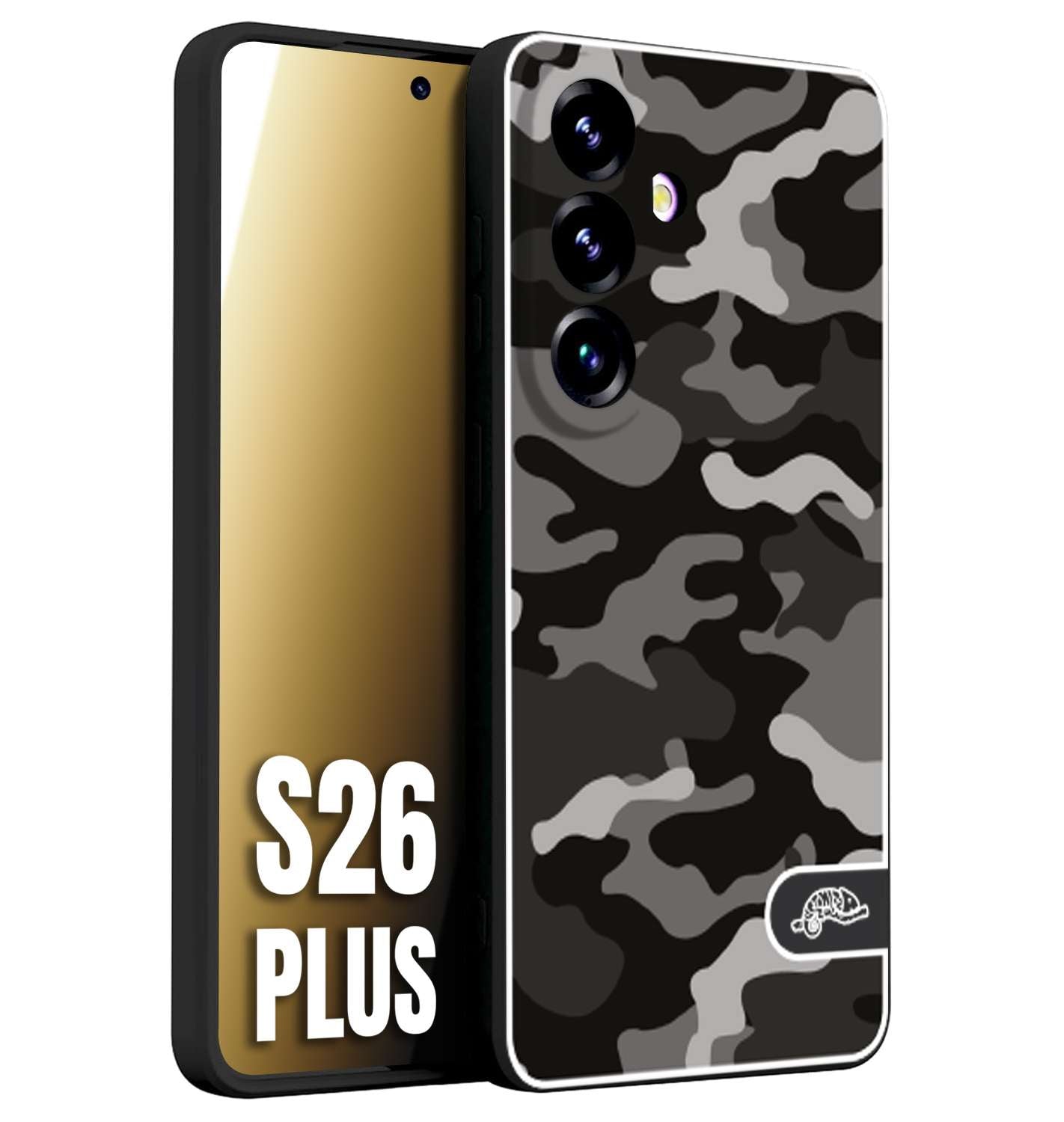 CUSTOMIZZA - Custodia cover nera morbida in tpu compatibile per Samsung S26 PLUS camouflage mimetico militare nero black grigio