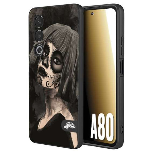 CUSTOMIZZA - Custodia cover nera morbida in tpu compatibile per Oppo A80 chicana messicana dea de la muerte donna santa tattoo disegnata