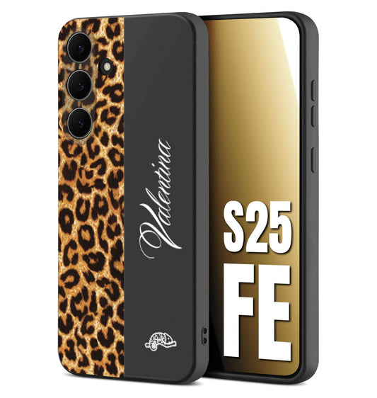 CUSTOMIZZA - Custodia cover nera morbida in tpu compatibile per Samsung S25 FE custom nome scritta leopardato maculato donna marrone leopard