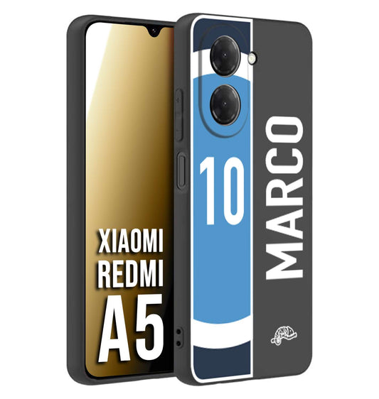CUSTOMIZZA - Custodia cover nera morbida in tpu compatibile per Xiaomi Redmi A5 personalizzata calcio football nome e numero calciatori biancoazzurri bianco celesti
