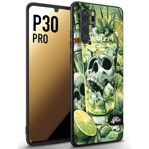 CUSTOMIZZA - Custodia cover nera morbida in tpu compatibile per Huawei P30 PRO Mojito cocktail teschio illustrazione drink lime menta ghiacci tropicale street art