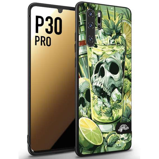 CUSTOMIZZA - Custodia cover nera morbida in tpu compatibile per Huawei P30 PRO Mojito cocktail teschio illustrazione drink lime menta ghiacci tropicale street art
