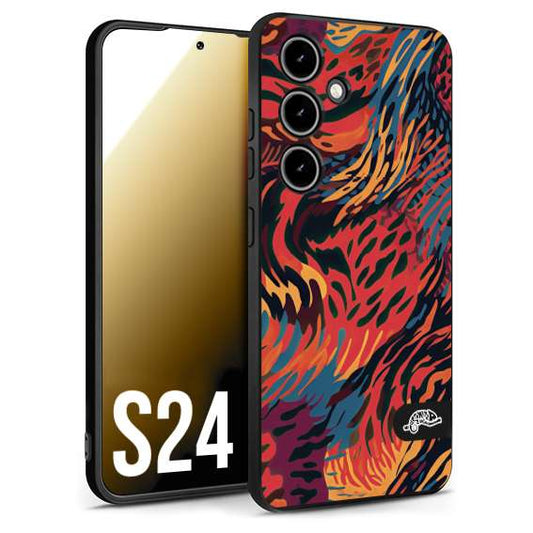 CUSTOMIZZA - Custodia cover nera morbida in tpu compatibile per Samsung S24 leopardato maculato tigrato colorata fiamme rossa blu arancione