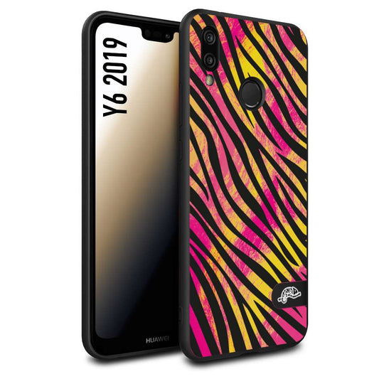 CUSTOMIZZA - Custodia cover nera morbida in tpu compatibile per Huawei Y6 2019 zebrata maculata a rilievo soft touch donna fucsia gialla