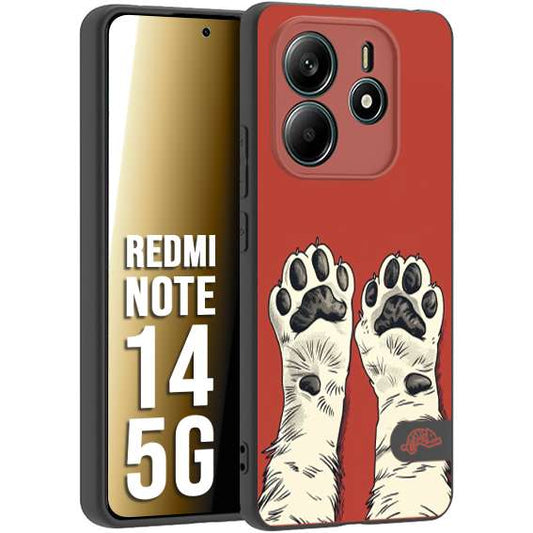 CUSTOMIZZA - Custodia cover nera morbida in tpu compatibile per Xiaomi Redmi Note 14 5G zampe di gatto cat paws rossa red disegnata fumetto cartoon