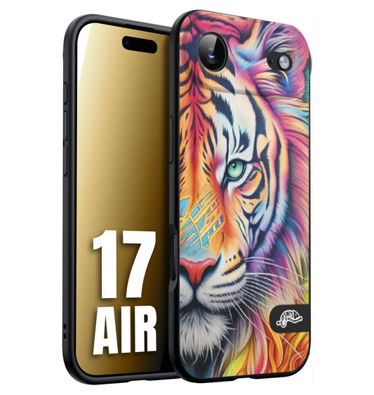 CUSTOMIZZA - Custodia cover nera morbida in tpu compatibile per iPhone 17 AIR animali color tigre tiger viso colori vibranti disegnato schizzo