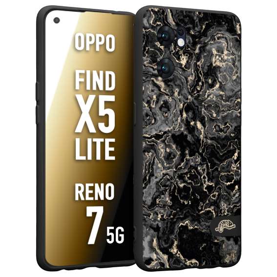 CUSTOMIZZA - Custodia cover nera morbida in tpu compatibile per Oppo Reno 7 - Find X5 LITE effetto marmo marble nero black venature dorato pietra