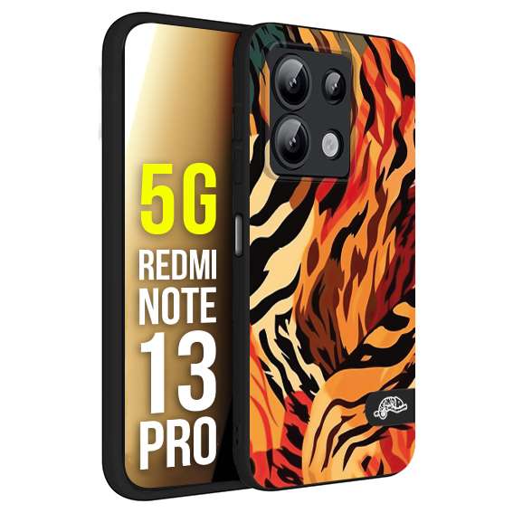 CUSTOMIZZA - Custodia cover nera morbida in tpu compatibile per Xiaomi Redmi Note 13 PRO 5G leopardato maculato tigrato tiger colorata gialla rossa arancio