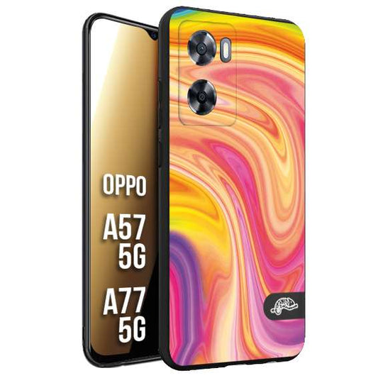 CUSTOMIZZA - Custodia cover nera morbida in tpu compatibile per Oppo A57 5G - A77 5G colorata fantasia vortice marmo onde rosa fucsia gialla