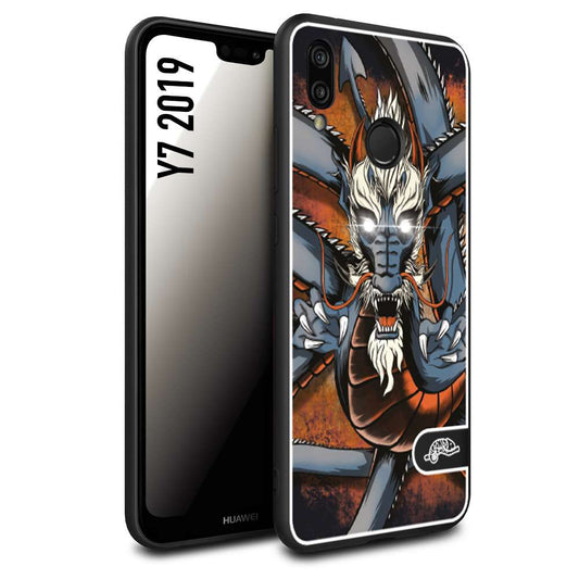 CUSTOMIZZA - Custodia cover nera morbida in tpu compatibile per Huawei Y7 2019 drago giapponese tattoo japan dragon