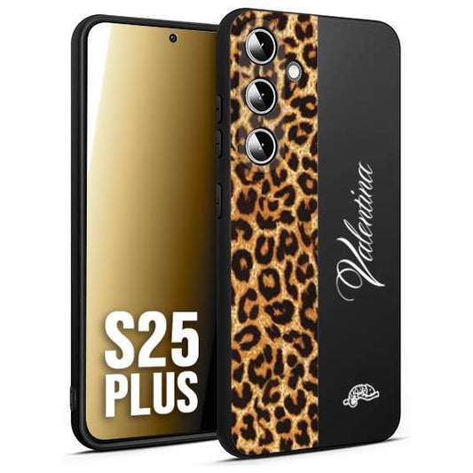 CUSTOMIZZA - Custodia cover nera morbida in tpu compatibile per Samsung S25 PLUS custom nome scritta leopardato maculato donna marrone leopard