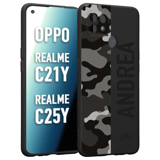 CUSTOMIZZA - Custodia cover nera morbida in tpu compatibile per Realme C21Y - C25Y camouflage mimetico militare personalizzata nome
