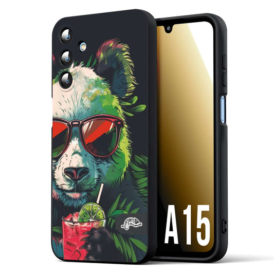 CUSTOMIZZA - Custodia cover nera morbida in tpu compatibile per Samsung A15 5G estate disegnata cocktails animali simpatici panda mojito