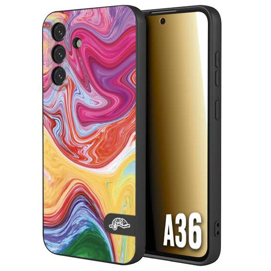 CUSTOMIZZA - Custodia cover nera morbida in tpu compatibile per Samsung A36 colorata fantasia vortice marmo onde verde fucsia gialla