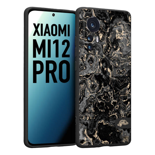 CUSTOMIZZA - Custodia cover nera morbida in tpu compatibile per Xiaomi 12 PRO effetto marmo marble nero black venature dorato pietra