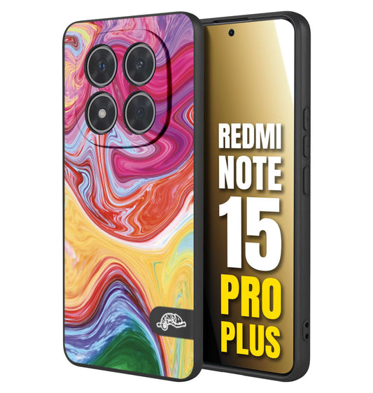 CUSTOMIZZA - Custodia cover nera morbida in tpu compatibile per Xiaomi Redmi Note 15 PRO PLUS colorata fantasia vortice marmo onde verde fucsia gialla