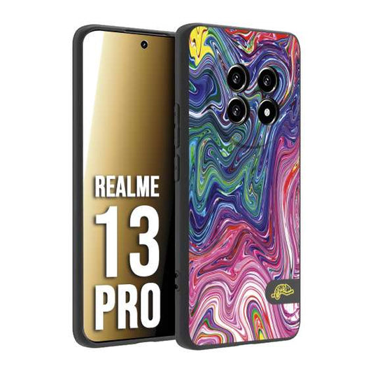 CUSTOMIZZA - Custodia cover nera morbida in tpu compatibile per Realme 13 PRO colorata fantasia vortice marmo arcobaleno rosa blu fucsia
