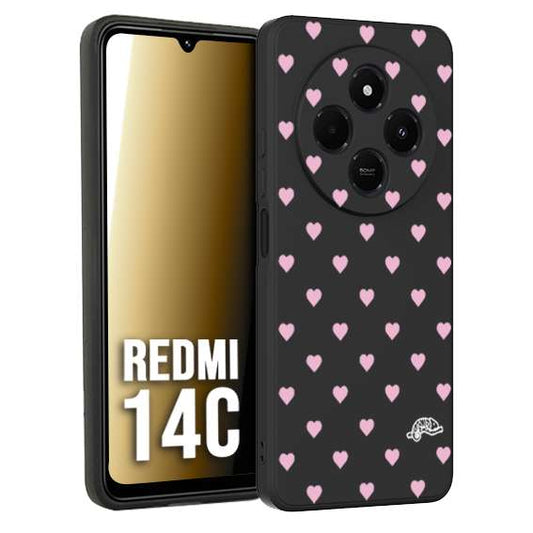 CUSTOMIZZA - Custodia cover nera morbida in tpu compatibile per Xiaomi Redmi 14C cuori pois rosa su nero donna pin up vintage