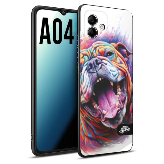 CUSTOMIZZA - Custodia cover nera morbida in tpu compatibile per Samsung A04 animali color bulldog cane dog colori vibranti disegnato schizzo