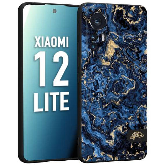 CUSTOMIZZA - Custodia cover nera morbida in tpu compatibile per Xiaomi 12 LITE effetto marmo marble blu venature dorato psichedelico