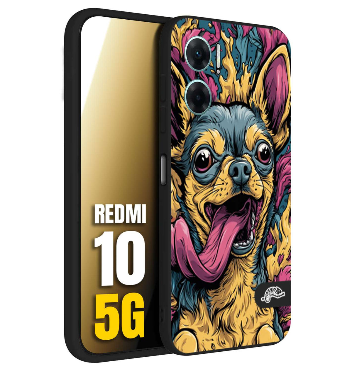 CUSTOMIZZA - Custodia cover nera morbida in tpu compatibile per Xiaomi Redmi 10 5G Chihuahua illustrazione cane pop art cane street art cartone animato