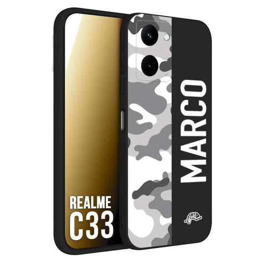 CUSTOMIZZA - Custodia cover nera morbida in tpu compatibile per Realme C33 camouflage mimetico militare personalizzata nome bianco