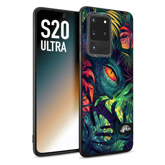 CUSTOMIZZA - Custodia cover nera morbida in tpu compatibile per Samsung S20 ULTRA animali color giungla tropicale occhio di coccodrillo alligatore disegnato