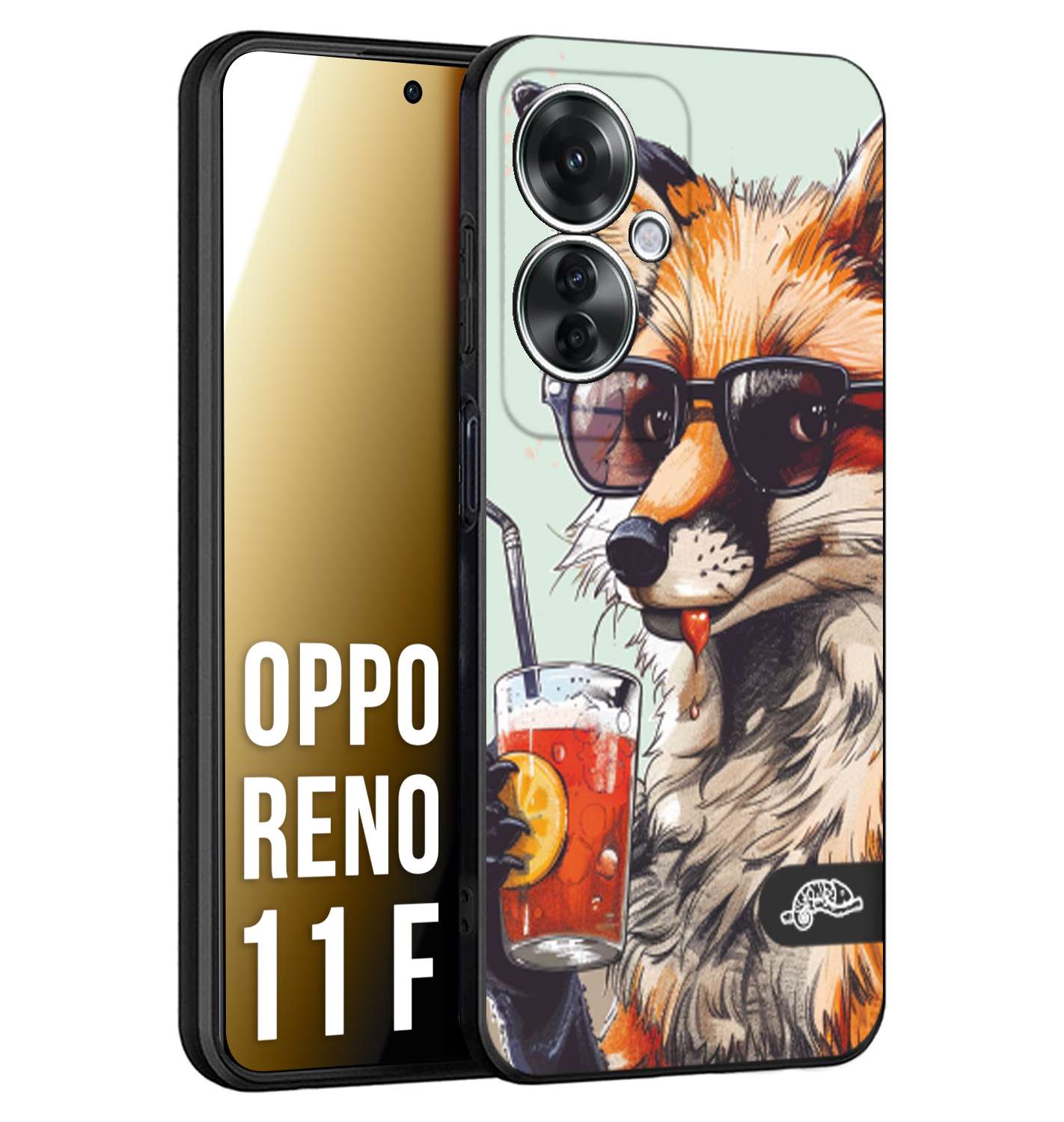 CUSTOMIZZA - Custodia cover nera morbida in tpu compatibile per Oppo Reno 11 F 5G estate disegnata cocktails animali simpatici fox volpe negroni