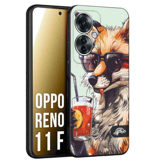 CUSTOMIZZA - Custodia cover nera morbida in tpu compatibile per Oppo Reno 11 F 5G estate disegnata cocktails animali simpatici fox volpe negroni