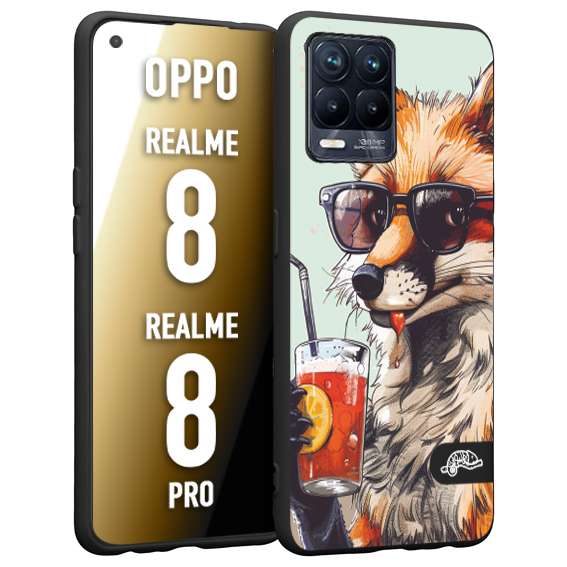 CUSTOMIZZA - Custodia cover nera morbida in tpu compatibile per Oppo Realme 8 - 8 PRO estate disegnata cocktails animali simpatici fox volpe negroni