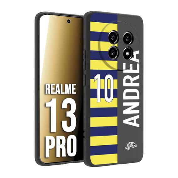 CUSTOMIZZA - Custodia cover nera morbida in tpu compatibile per Realme 13 PRO personalizzata calcio football nome e numero calciatori giallo blu
