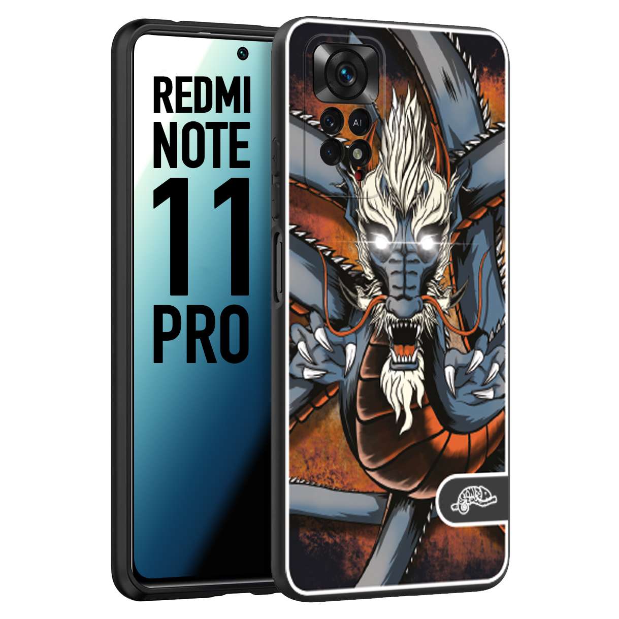 CUSTOMIZZA - Custodia cover nera morbida in tpu compatibile per Xiaomi Redmi Note 11 PRO drago giapponese tattoo japan dragon