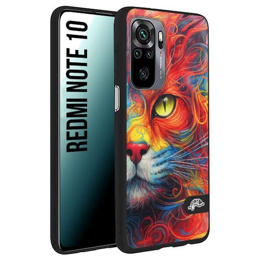 CUSTOMIZZA - Custodia cover nera morbida in tpu compatibile per Xiaomi Redmi Note 10 animali color cat gatto viso colori vibranti disegnato schizzo