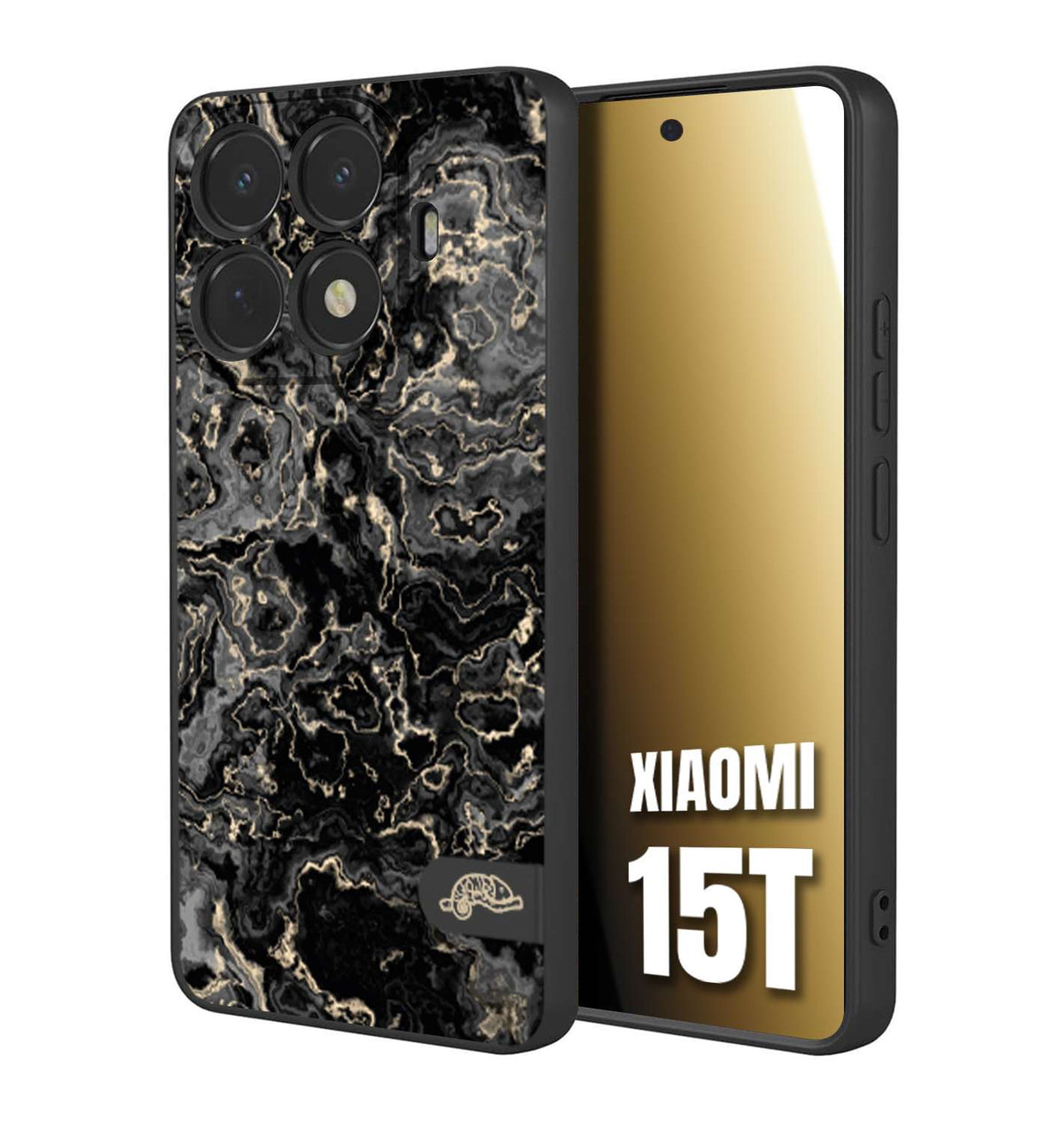 CUSTOMIZZA - Custodia cover nera morbida in tpu compatibile per Xiaomi 15T effetto marmo marble nero black venature dorato pietra