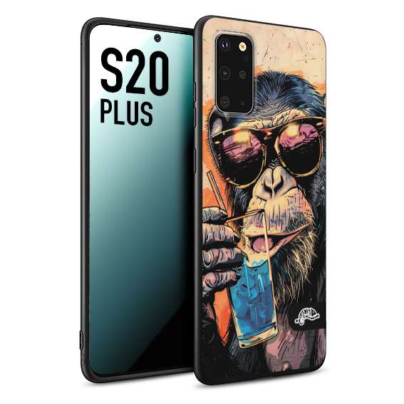 CUSTOMIZZA - Custodia cover nera morbida in tpu compatibile per Samsung S20 PLUS estate disegnata cocktails animali simpatici scimmia monkey negroni