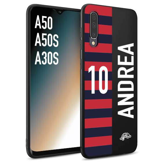 CUSTOMIZZA - Custodia cover nera morbida in tpu compatibile per Samsung A50 - A50S - A30S personalizzata calcio football nome e numero calciatori rossoblu