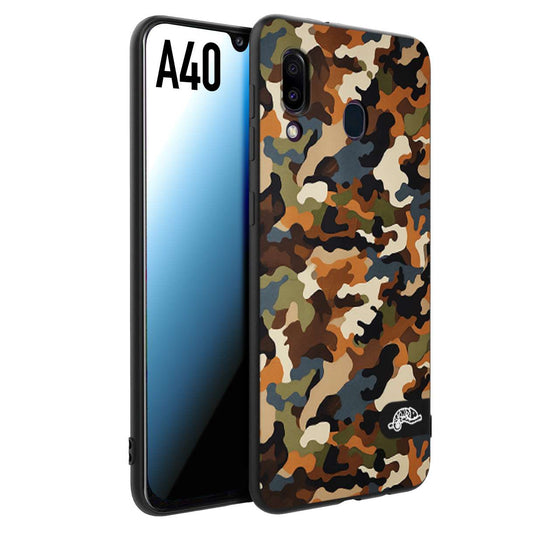 CUSTOMIZZA - Custodia cover nera morbida in tpu compatibile per Samsung A40 camouflage mimetico militare moderno blu marrone beige