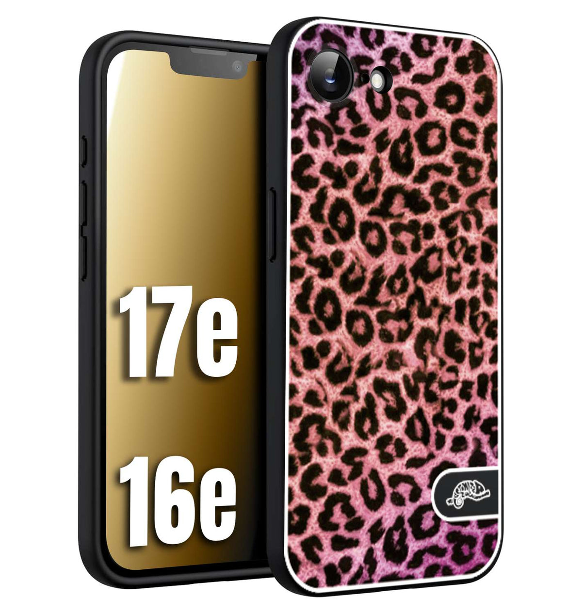 CUSTOMIZZA - Custodia cover nera morbida in tpu compatibile per iPhone 16E - 17E leopardato maculato donna rosa leopard
