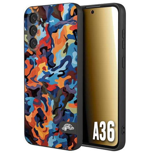 CUSTOMIZZA - Custodia cover nera morbida in tpu compatibile per Samsung A36 camouflage mimetico militare moderno blu arancio rosso